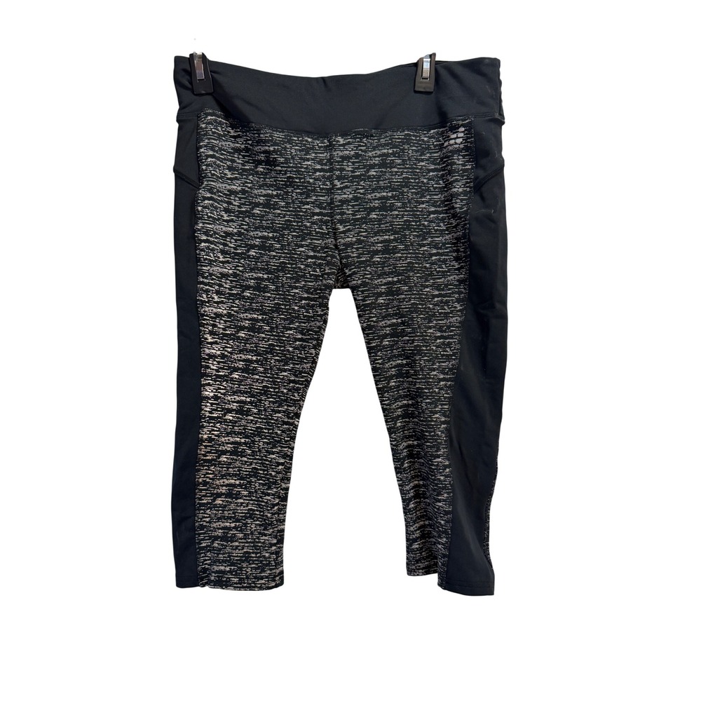 BCG BioViz 360 Reflective Black Space Dye Cropped Running Leggings Womens Large
